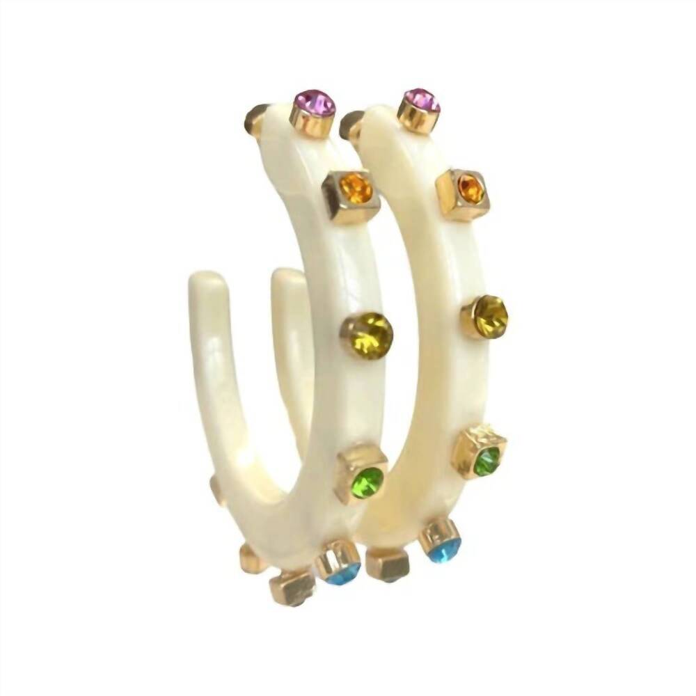 NEW SMITH & CO women's large city girl jewel hoop earrings in rainbow